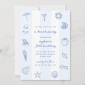 Blue Hand Drawn Doodles Verjaardag Strandfeest Kaart (Voorkant)