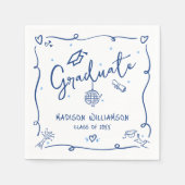Blue Hand Drawn Doodles White Graduation Fun Retro Servet (Voorkant)