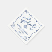 Blue Hand Drawn Doodles White Graduation Fun Retro Servet (Hoek)