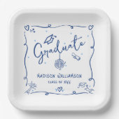 Blue Hand Drawn Doodles White Graduation Quirky Papieren Bordje (Voorkant)
