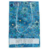 Blue Hand Drawn Floral Waterverf Pattern Medium Cadeauzakje (Voorkant)