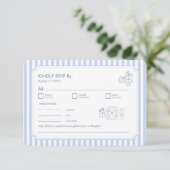 Blue Hand Drawn French Doodle Menu RSVP (Staand voorkant)