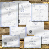 Blue Hand Drawn French Doodle Menu RSVP