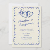 Blue hand drawn heart Whimsical Wedding  Invitati Kaart (Voorkant)