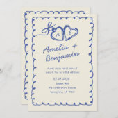 Blue hand drawn heart Whimsical Wedding  Invitati Kaart (Voorkant / Achterkant)