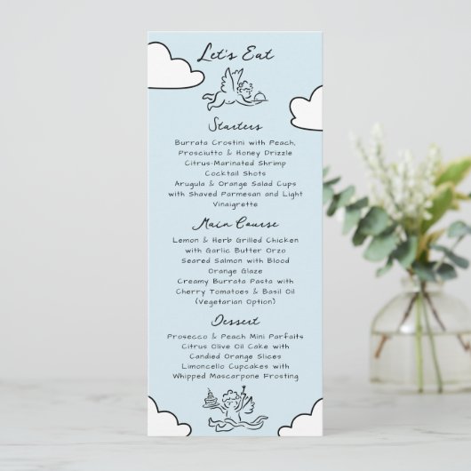 Blue Hand Drawn Match Made In Heaven Bridal Shower Menu (Staand voorkant)