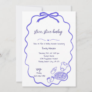 Blue Hand Drawn Pizza Baby shower Invitation Boy Kaart