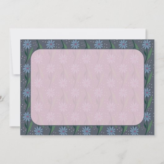 Blue Hand-Drawn Retro Daisy Monogram Notitiekaartje (Achterkant)