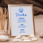 Blue Hand Drawn Seashell Coastal Bar Menu Poster