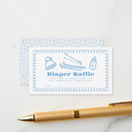 Blue Hand-Drawn Ski Baby Luier Raffle Ticket Informatiekaartje
