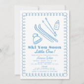 Blue Hand-Drawn Ski Boy Baby shower Kaart (Voorkant)
