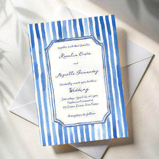 Blue hand drawn vintage stripes wedding kaart