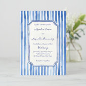 Blue hand drawn vintage stripes wedding kaart (Staand voorkant)