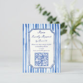 Blue hand drawn vintage stripes wedding RSVP kaartje (Staand voorkant)