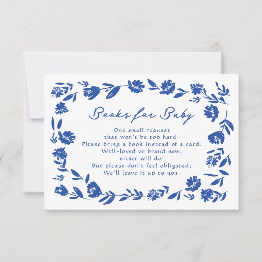 Blue Hand Drawn Whimsical Flower Book voor Baby RSVP Kaartje (Voorkant)