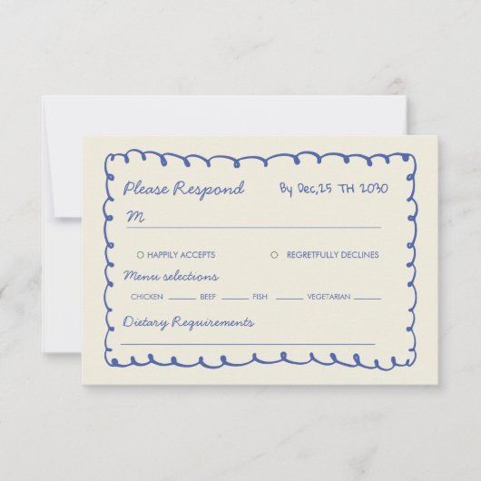 Blue hand drawn Whimsical Wedding  RSVP Kaartje (Voorkant)