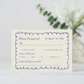 Blue hand drawn Whimsical Wedding  RSVP Kaartje (Staand voorkant)