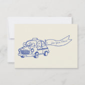 Blue hand drawn Whimsical Wedding  RSVP Kaartje (Achterkant)