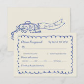 Blue hand drawn Whimsical Wedding  RSVP Kaartje (Voorkant / Achterkant)