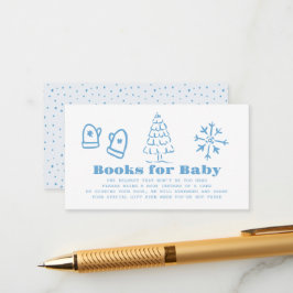 Blue Hand-Drawn Winter Baby Shower Book Request Informatiekaartje