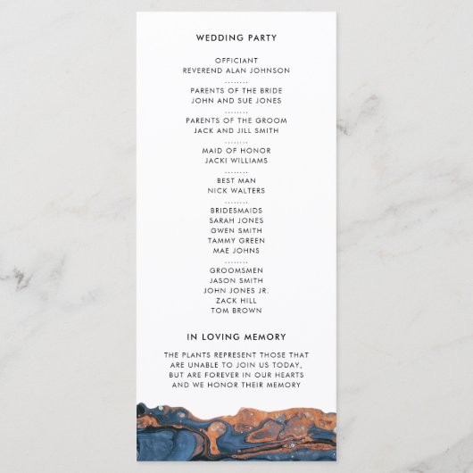 Blue Hand Painted Marble Wedding Ceremony Programm Programmakaart (Achterkant)