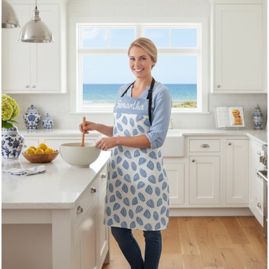 Blue Hand Painted Sea Shells Custom Name Schort