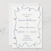 Blue  Hand Written Pinstripes Whimsical Wedding Kaart (Voorkant)
