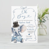 Blue Handgetrokken Bow Elephant Baby shower Boy Kaart (Staand voorkant)
