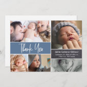 Blue Handlettering Photo Collage Baby shower Bedankkaart (Voorkant / Achterkant)