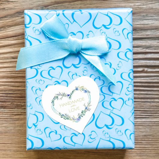 Blue Handmade with Love Quote Floral Heart Hart Sticker
