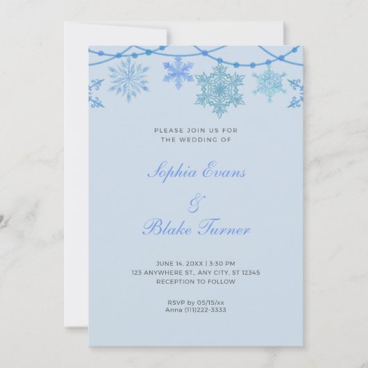 Blue Hanging Lights en Snowflakes Blue Wedding Kaart (Voorkant)