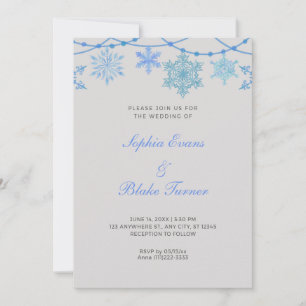 Blue Hanging Lights en Snowflakes Silver Wedding Kaart