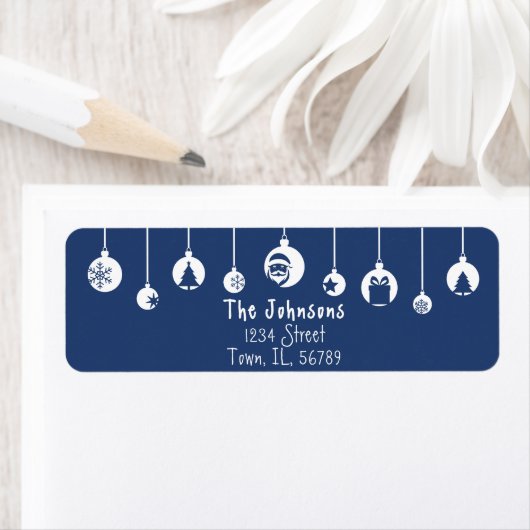 Blue Hanging Ornament Return Address Label (Insitu)