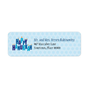 Blue Hanukkah Candle Lights Return Address Etiket