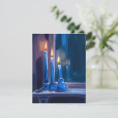 Blue Hanukkah Candles Waterverf Feestdagenkaart (Staand voorkant)