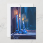 Blue Hanukkah Candles Waterverf Feestdagenkaart (Voorkant)