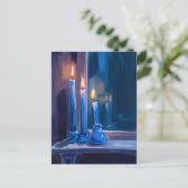 Blue Hanukkah Candles Waterverf Feestdagenkaart (Staand voorkant)