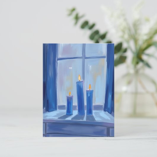 Blue Hanukkah Candles Waterverf Feestdagenkaart (Staand voorkant)