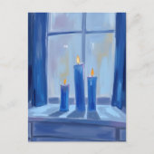 Blue Hanukkah Candles Waterverf Feestdagenkaart (Voorkant)