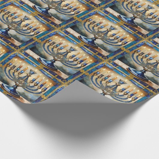 Blue Hanukkah Menorah Cadeaupapier (Hoek)