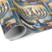 Blue Hanukkah Menorah Cadeaupapier (Rol Hoek)