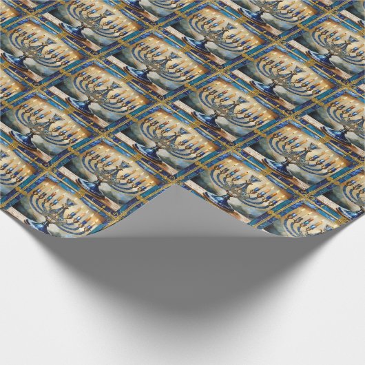 Blue Hanukkah Menorah Cadeaupapier (Hoek)