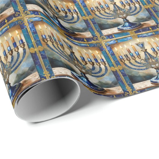 Blue Hanukkah Menorah Cadeaupapier (Rol Hoek)