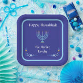 Blue HANUKKAH Menorah Customize NAME Papieren Bordje (Feest)