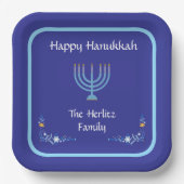 Blue HANUKKAH Menorah Customize NAME Papieren Bordje (Voorkant)