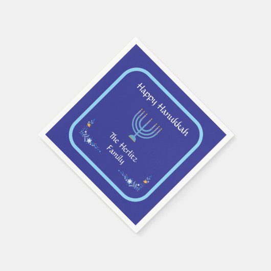 Blue HANUKKAH Menorah Customize NAME Servet (Hoek)