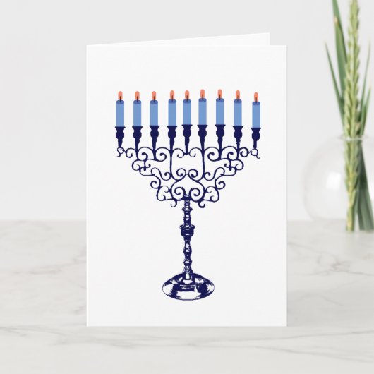 Blue Hanukkah Menorah Feestdagen Kaart (Voorkant)