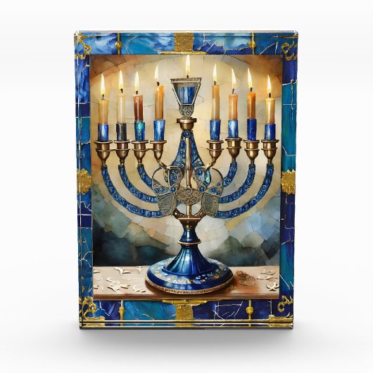 Blue Hanukkah Menorah Fotoblokken (Voorkant)