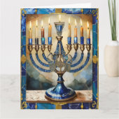 Blue Hanukkah Menorah Kaart (Voorkant)