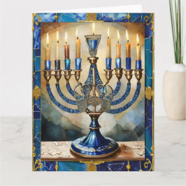 Blue Hanukkah Menorah Kaart